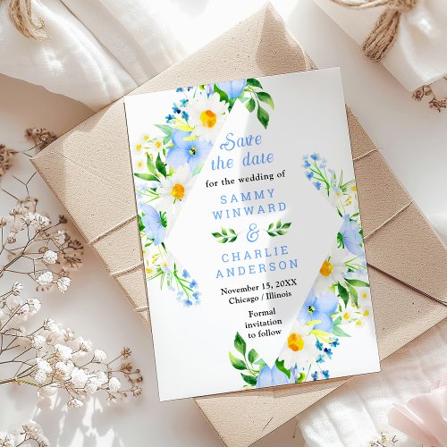 Forget_Me_Not Daisies Floral Wedding Save The Date Postcard