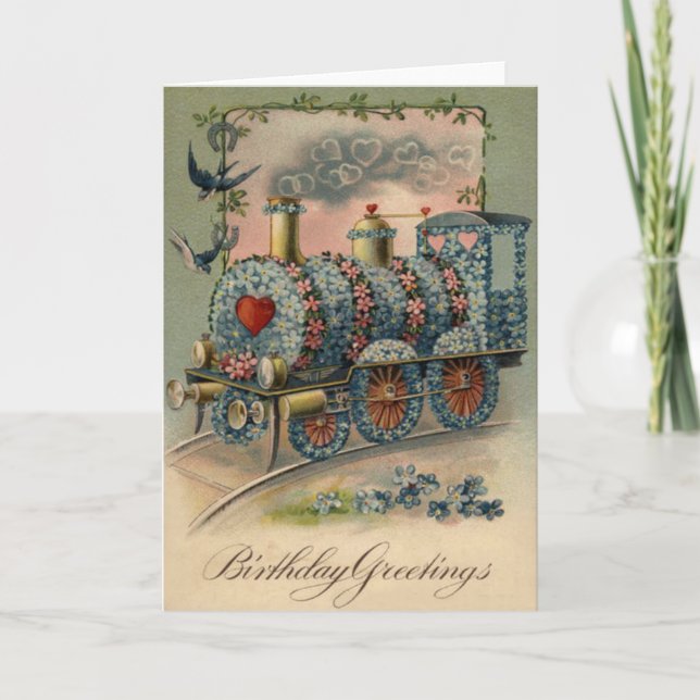 Forget Me Not Daisy Train Songbird Heart Card (Front)