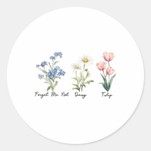 Forget Me Not Daisy Tulip Tee Classic Round Sticker
