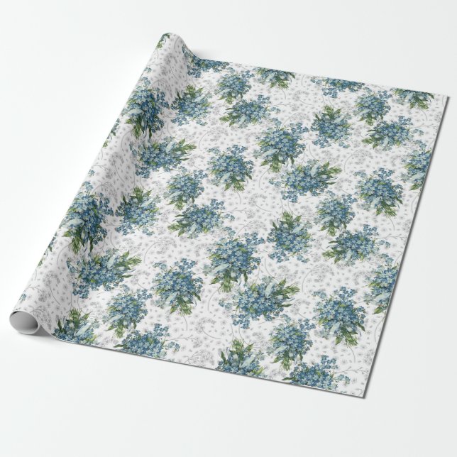 Forget Me Not Decoupage Wrapping Paper (Unrolled)