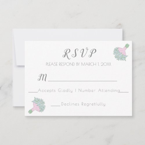 Forget_Me_Not Doodle Style Wedding Bouquet RSVP Card