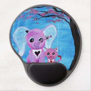 Forget Me Not Elephant Cat Heart Cute Original Art Gel Mouse Pad