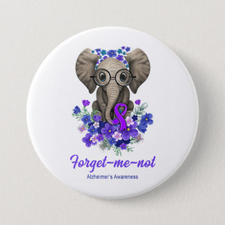 Forget Me Not Elephant Flowers Alzheimer Awareness Button