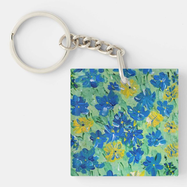 Forget-Me-Not Floral Acrylic Square Keychain (Front)