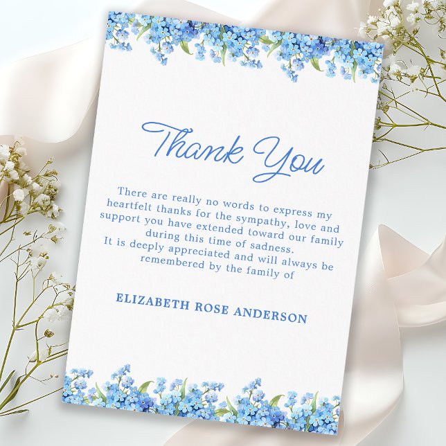 Forget Me Not Floral Blue Modern Memorial Funeral  Thank You Card (Creator Uploaded)