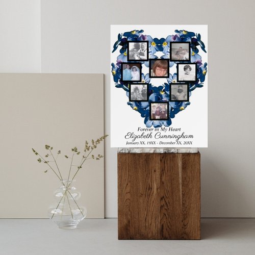 Forget Me Not Floral Heart Shape Photo Memorial Foam Board