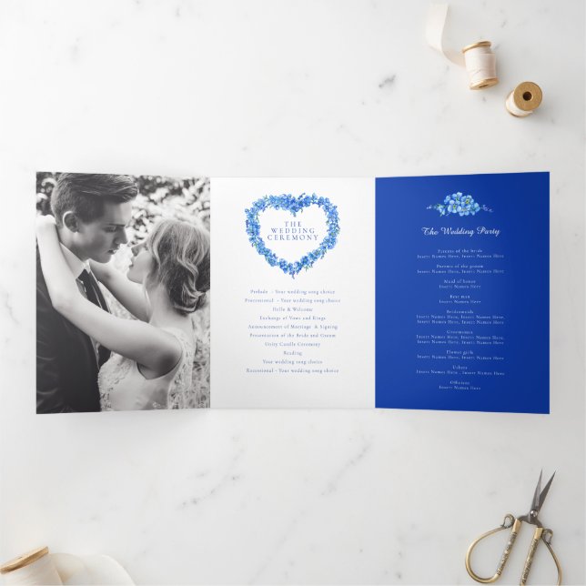 Forget-me-not floral heart wreath art wedding Tri-Fold program (Inside)