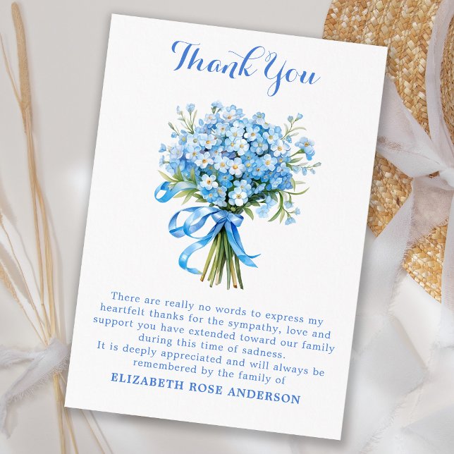 Forget Me Not Floral Memorial Sympathy Funeral Thank You Card (Creator Uploaded)