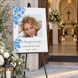 Forget me not floral photo memorial funeral foam board