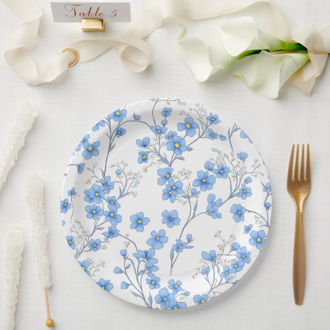 Forget-me-not floral seamless paper plates (Wedding)