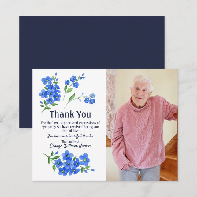 Forget Me Not Floral Thank You Funeral Sympathy Card (Front/Back)