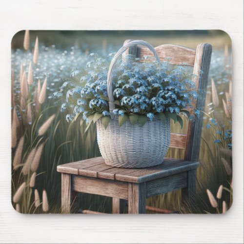 Forget_Me Not Flower Basket Mouse Pad