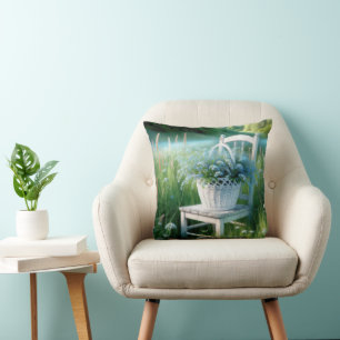 Forget-Me Not Flower Basket Throw Pillow