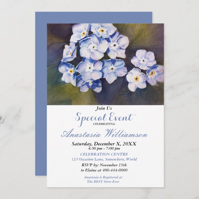 FORGET ME NOT FLOWER PARTY EVENT INVITE (Front/Back)
