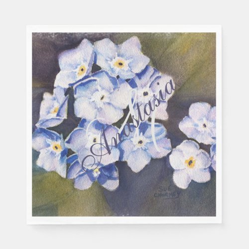 FORGET ME NOT FLOWER PARTY MONOGRAM NAPKINS