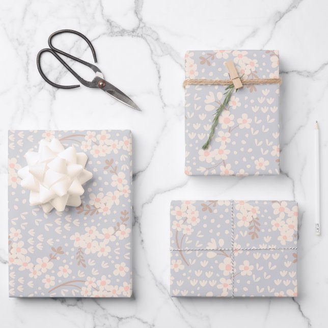 Forget-me-not flower Pattern Wrapping Paper Sheets (Front)
