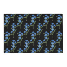 Forget Me Not Flower Placemat Black Pattern