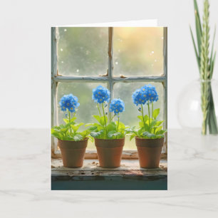 Forget-Me-Not Flower Pots In a Window Note Card
