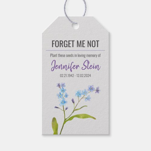 Forget me not flower seed packet funeral memorial gift tags