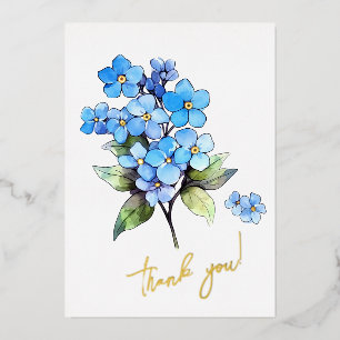 Forget-me-not Flower "Thank you!" Editable Foil Holiday Card