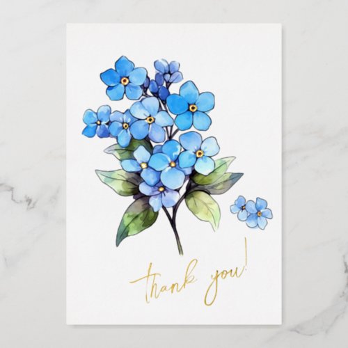 Forget_me_not Flower Thank you Editable Foil Holiday Card