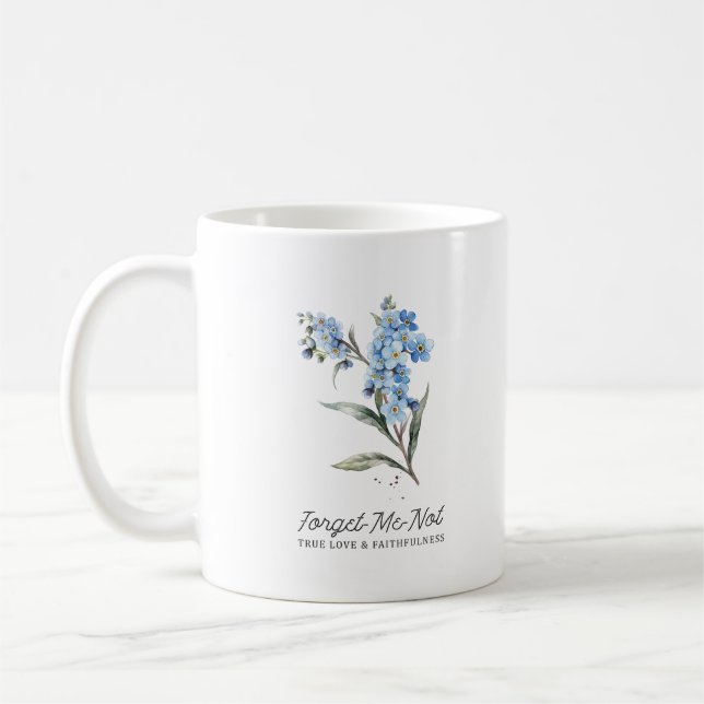 Forget Me Not Flower True Love Custom Monogram Coffee Mug (Left)