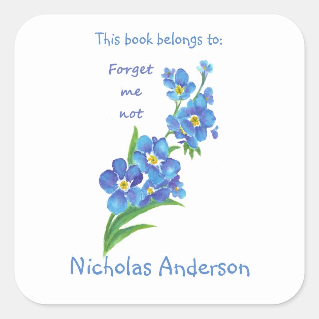 Forget Me Not Flower Watercolor art Bookplate (Front)