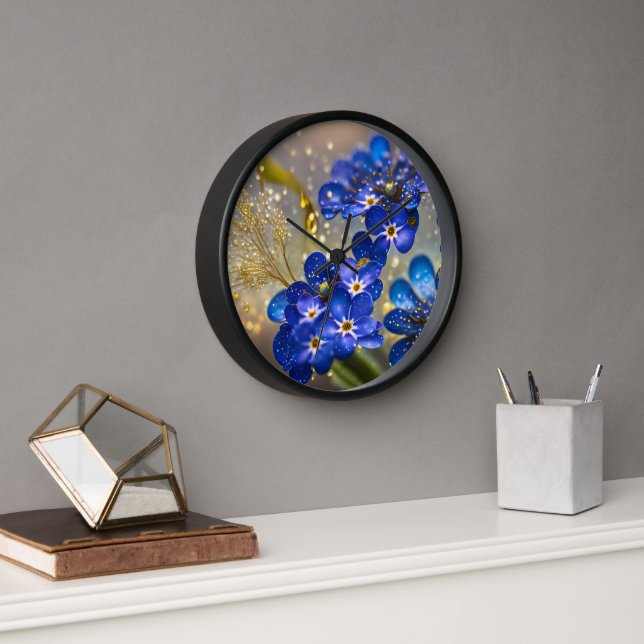 Forget-me-not flower with gold accents clock (Office)