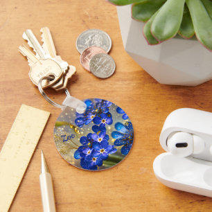 Forget-me-not flower with gold accents keychain