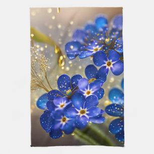 Forget-me-not flower with gold accents kitchen towel