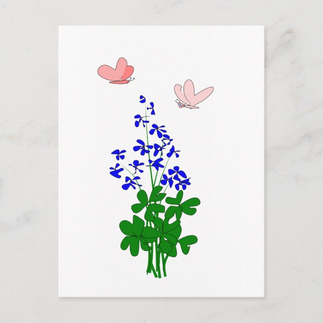 Forget-me-not flowers blue, shamrock, butterfly postcard (Front)