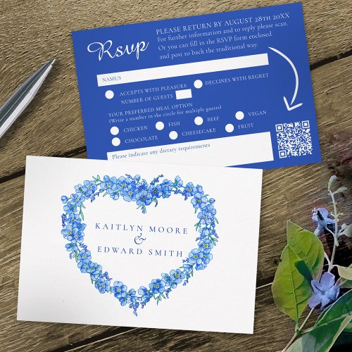 Forget me not flowers blue watercolor wedding QR