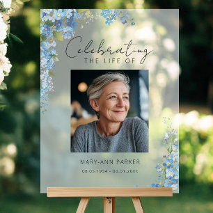 Forget Me Not Flowers "Celebration of Life" Photo Acrylic Sign