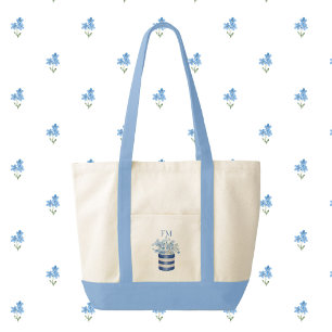 Forget Me Not Flowers Contrast Trim Tote Bag