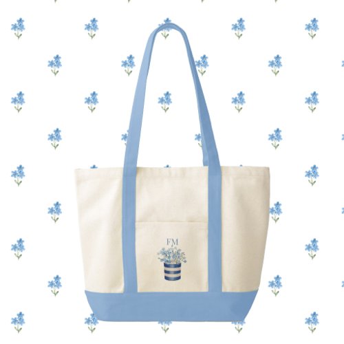 Forget Me Not Flowers Contrast Trim Tote Bag