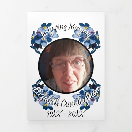 Forget Me Not Flowers Five Photo Memorial  Tri_Fold Announcement