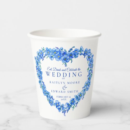 Forget me not flowers heart blue wedding paper cups