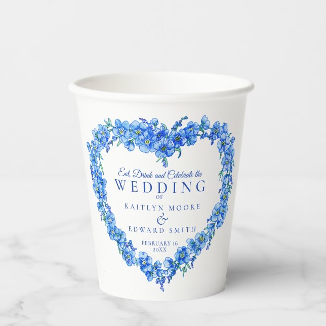 Forget me not flowers heart blue wedding paper cups (Front)