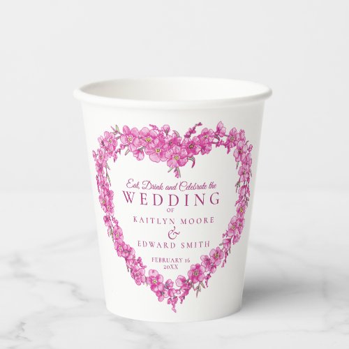 Forget me not flowers heart pink wedding paper cups