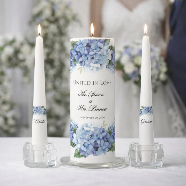 Forget-Me-Not Flowers Hydrangea Church Wedding  Unity Candle Set (Creator Uploaded)
