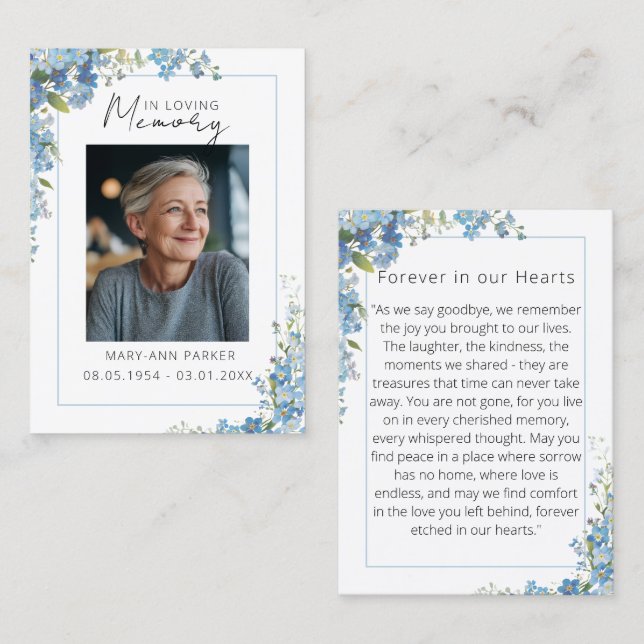 Forget Me Not Flowers Photo Prayer Cards (Front/Back)