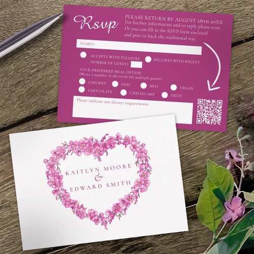 Forget me not flowers pink watercolor wedding QR