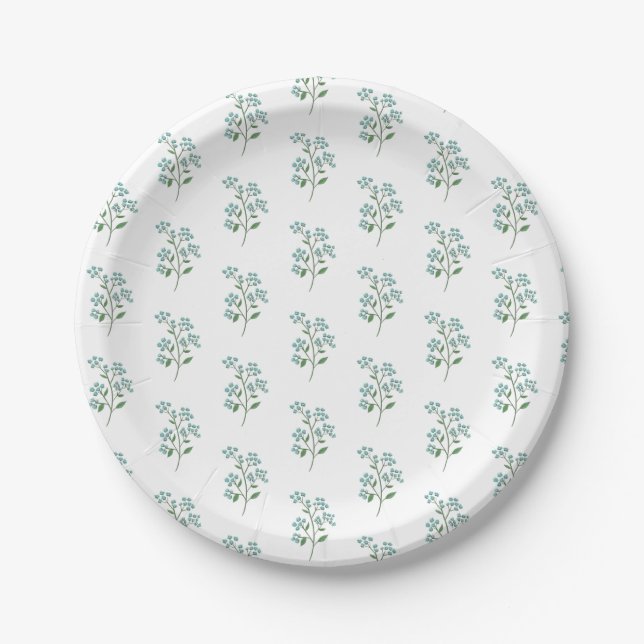 Forget Me Not Fresh Green Wedding Party Paper Plates (Front)