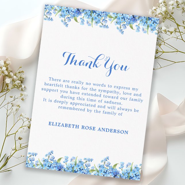 Forget Me Not Funeral Floral Blue Modern Memorial Thank You Card (Creator Uploaded)