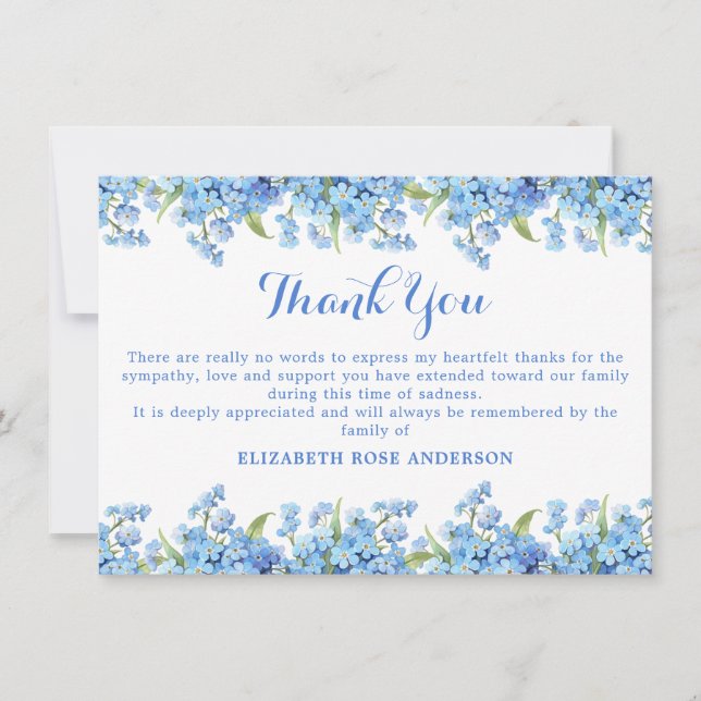 Forget Me Not Funeral Floral Memorial Sympathy Thank You Card (Front)