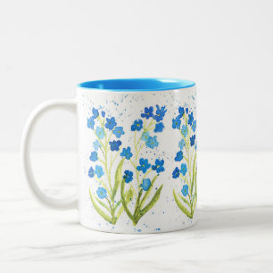 Forget me not Garden blue flowers watercolor Two-Tone Coffee Mug