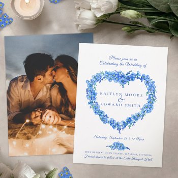 Forget-me-not Heart Art Wedding Blue Photo Invitation by mylittleedenweddings at Zazzle