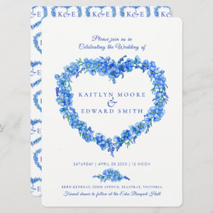 Forget-me-not heart art wedding blue white invitation