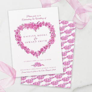 Forget-me-not heart art wedding pink white invitation