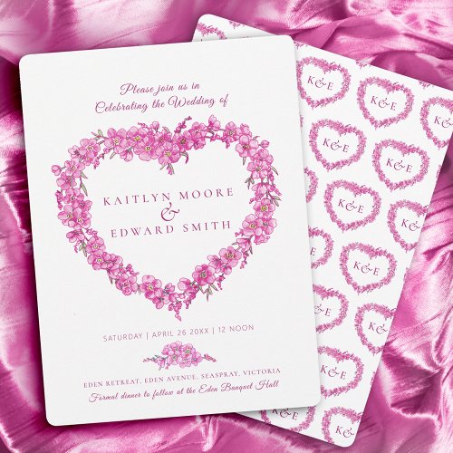 Forget_me_not heart art wedding pink white invitation
